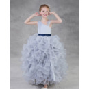 Discount Floor Length Ruffle Skirt Little Girls Party Dress with Belt