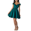 Inexpensive Off-the-shoulder V-Neck Short Satin Homecoming Dresses