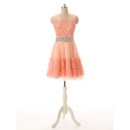 Affordable A-Line Short Tulle Applique Beading Homecoming Dresses