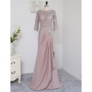 Elegant A-Line Long Chiffon Lace Mother Dresses with 3/4 Long Sleeves