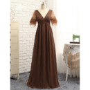 New V-Neck Long Chiffon Mother Dresses with Short Sleeves