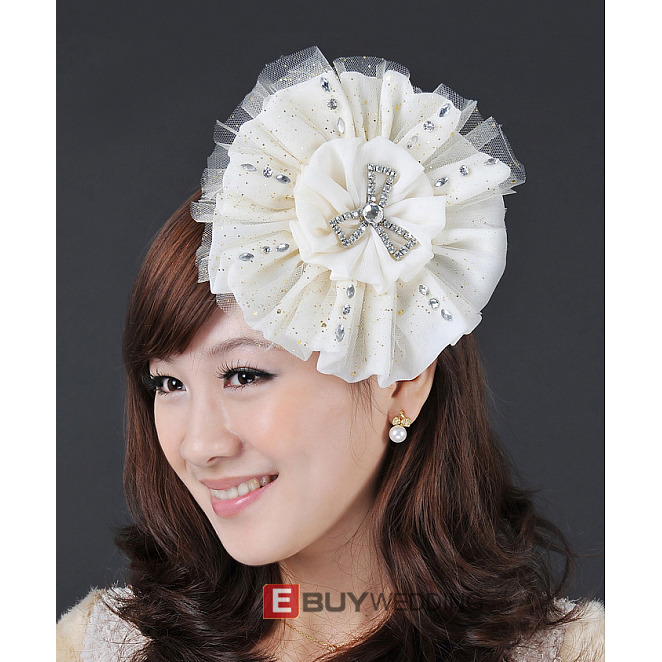 Ivory Satin Tulle Fascinators with Beads for Brides US 16.