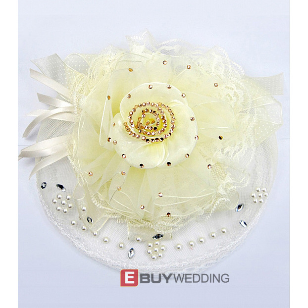 Elegant Ivory Tulle Lace Fascinators with Beads for Brides US 19.99