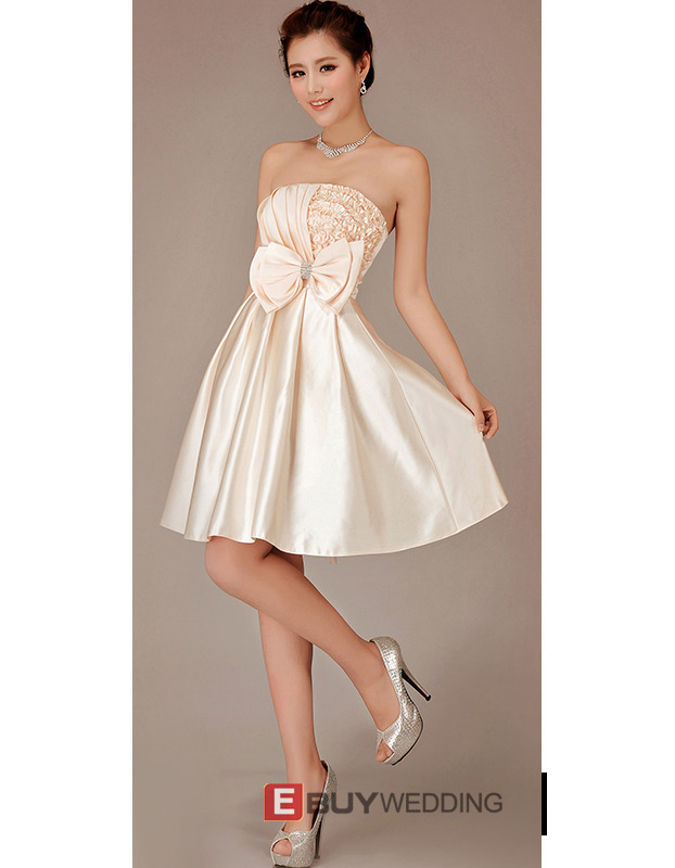 Inexpensive Strapless Satin Short Reception Wedding Dresses - US$ 126