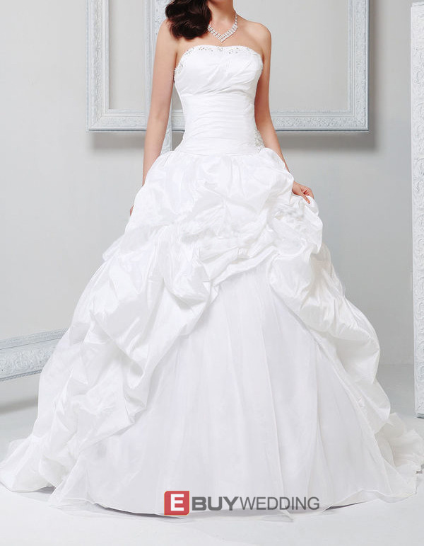 Inexpensive Ball Gown Strapless Taffeta Pick-Up Skirt Wedding Dresses Inexpensive Ball Gown Strapless Taffeta Pick-Up Skirt Wedding Dresses