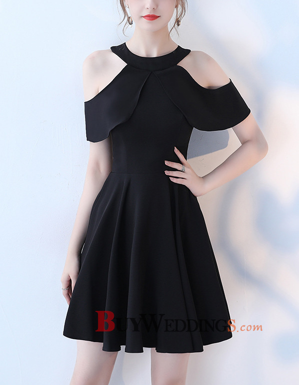 Custom Cap Sleeves Mini/ Short Satin Black Cocktail Party Dresses US