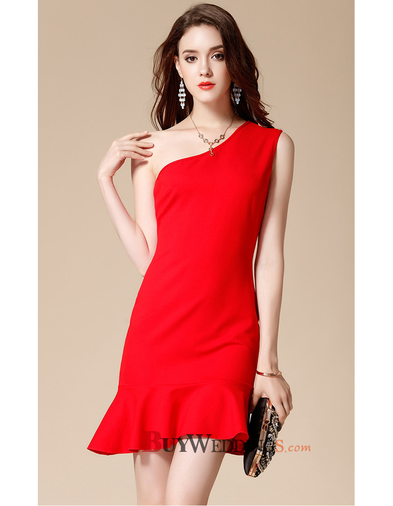 Sexy One Shoulder Mini/ Short Satin Black Dresses US 102.